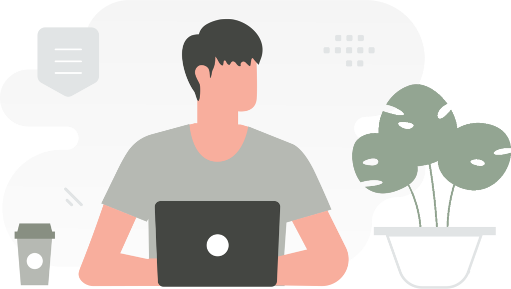 Illustration eines Mannes am Laptop als Symbol für Stressbewältigung und Karriere-Coaching.