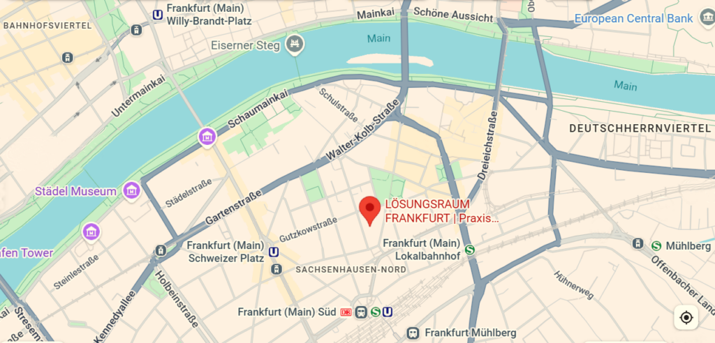 Anfahrt zum LÖSUNGSRAUM FRANKFURT – Praxis für Systemische Beratung, Coaching & Paartherapie in Frankfurt