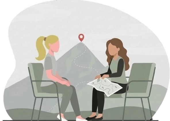 Illustration eines Beratungsgesprächs – Systemisches Einzelcoaching in Frankfurt.