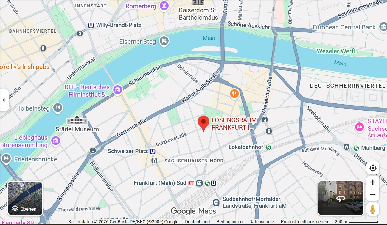 Karte mit Lage von LÖSUNGSRAUM in Frankfurt-Sachsenhausen